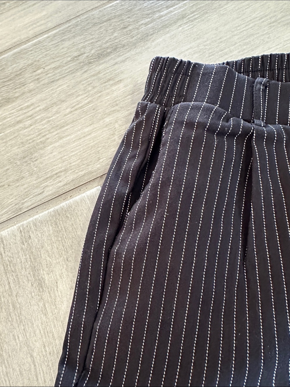 Womens Black Pinstripe Dress Pants – Slim Elastic Waist - Picture 3 of 7